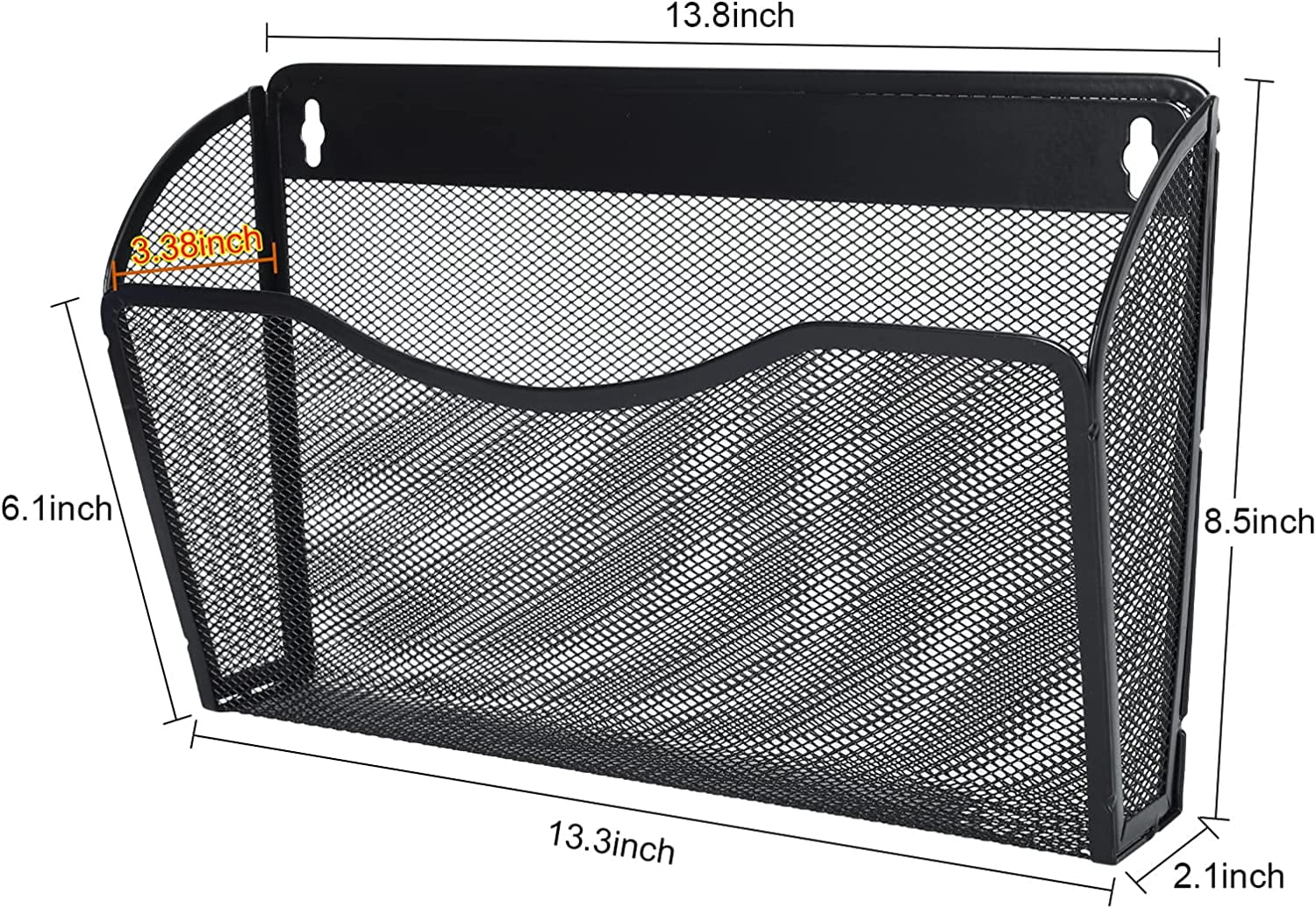 Bexikou Wall Folder File Letter Pocket Holder (3 Pack) Metal Mesh Desk Hanging Basket Box Bin Mail A4 Size Paper Document Organizer, Storage Rack Single Slot Wall Mount for Office Home - Black