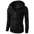 thumbnail image 3 of IYTR Men's Hooded Drawstring Sweatshirt Slim Long Sleeve Full Zip Up Hoodie Jacket Coat with Pockets Black L, 3 of 5