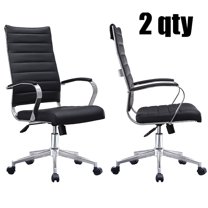 2xhome Set of 2 - Black- Modern High Back Tall Ribbed PU Leather Swivel Tilt Adjustable Chair Designer Boss Executive Management Manager Office Conference Room Work Task Computer