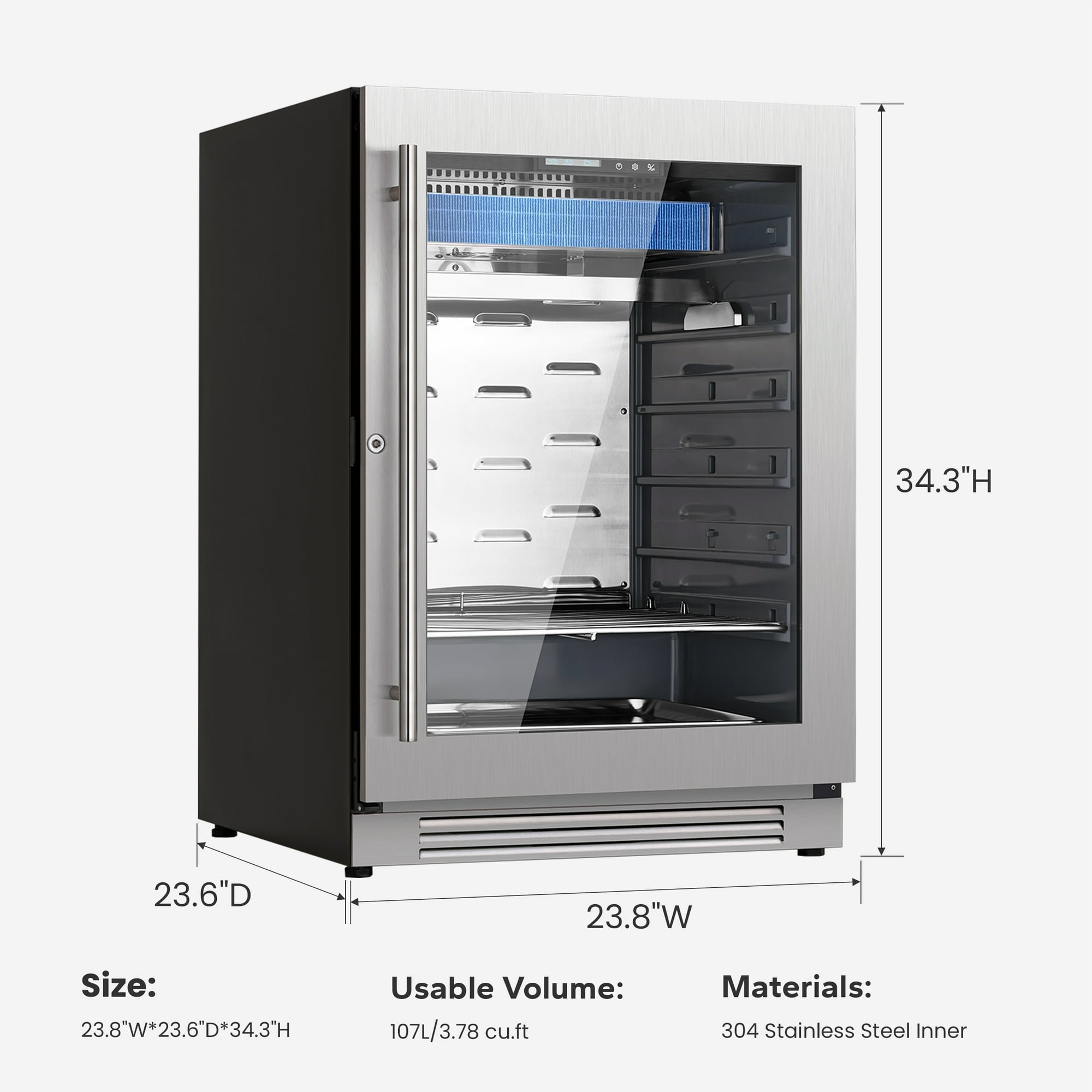 Ca'Lefort Dry Aging Fridge for Steaks, 3.78 cu.ft. Meat Ager Refrigerator for Restaurant/Bar/Kitchen/Home with Dual-Layer LOW-E Glass