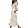 thumbnail image 6 of Edvintorg Midi Dresses for Women Vacation Casual 3/4 Sleeve Button Down Dress Fashion Clothing Womens Sundresses with Pockets, 6 of 7