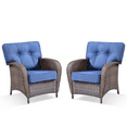 thumbnail image 2 of PARKWELL Outdoor Wicker Patio Chairs Set of 2,All-Weather Rattan Deep Seat Lounge Armchairs with Thick Cushions,Navy, 2 of 9