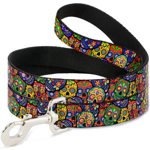 Thaneeya McArdle Pet Leash, Dog Leash, Colorful Calaveras Stacked Multi Color, 4 Feet Long 1.0 Inch Wide