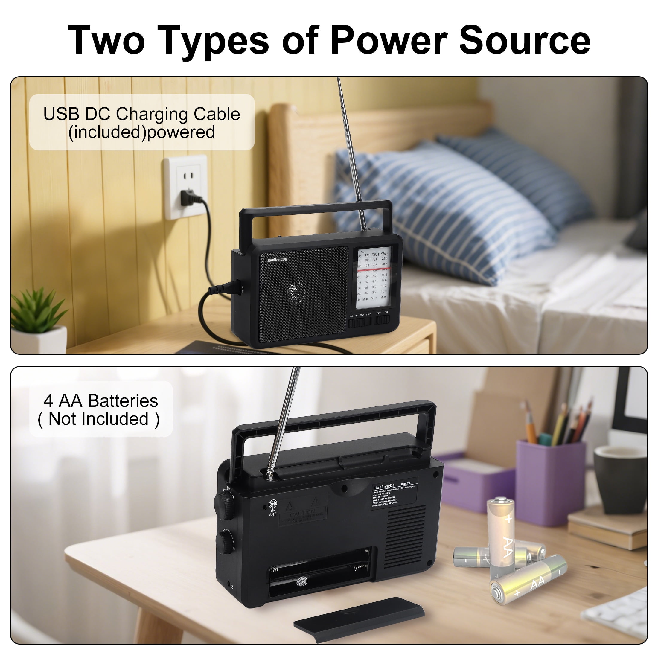 AM FM SW Radio Portable, TSV Shortwave Radio Battery Powered/Plug in Wall for Home Outdoor Seniors, Transistor Antenna