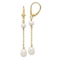 thumbnail image 5 of 14K Yellow Gold 5-7mm White Rice Freshwater Cultured Pearl Leverback Dangle Earrings, 5 of 7