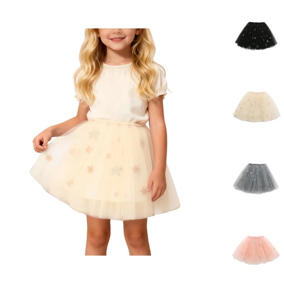HJYCHN Tutu Skirt Girls Snowflake Star Print Mesh Tutu Skirt for Carnival Winter Party Dance Performance Back to School Supplies for Girls 4-5 Years