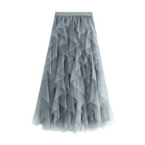 Lu's Chic Women's Tulle Skirt Tutu High Low Tea-length Asymmetrical Elastic Waist A-line Waisted Layered Midi Mesh Pleated Party Skirts Grey One Size