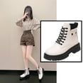 thumbnail image 2 of Lovskoo 2024 Combat Boots Womens Round Toe Platform Slip On Fall Heeled Short Boots Shoes Beige, 2 of 7
