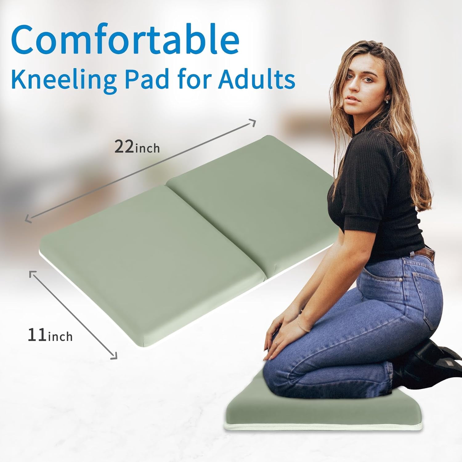 Bath Kneeler with Elbow Rest Pad Set, 1.5 inch Kneeling Pad Mat for Bathtub Baby Bathing Parents, Painless Foam Mat with Toy Organizer Pockets, Non-Slip for Baby and Toddler Bathing