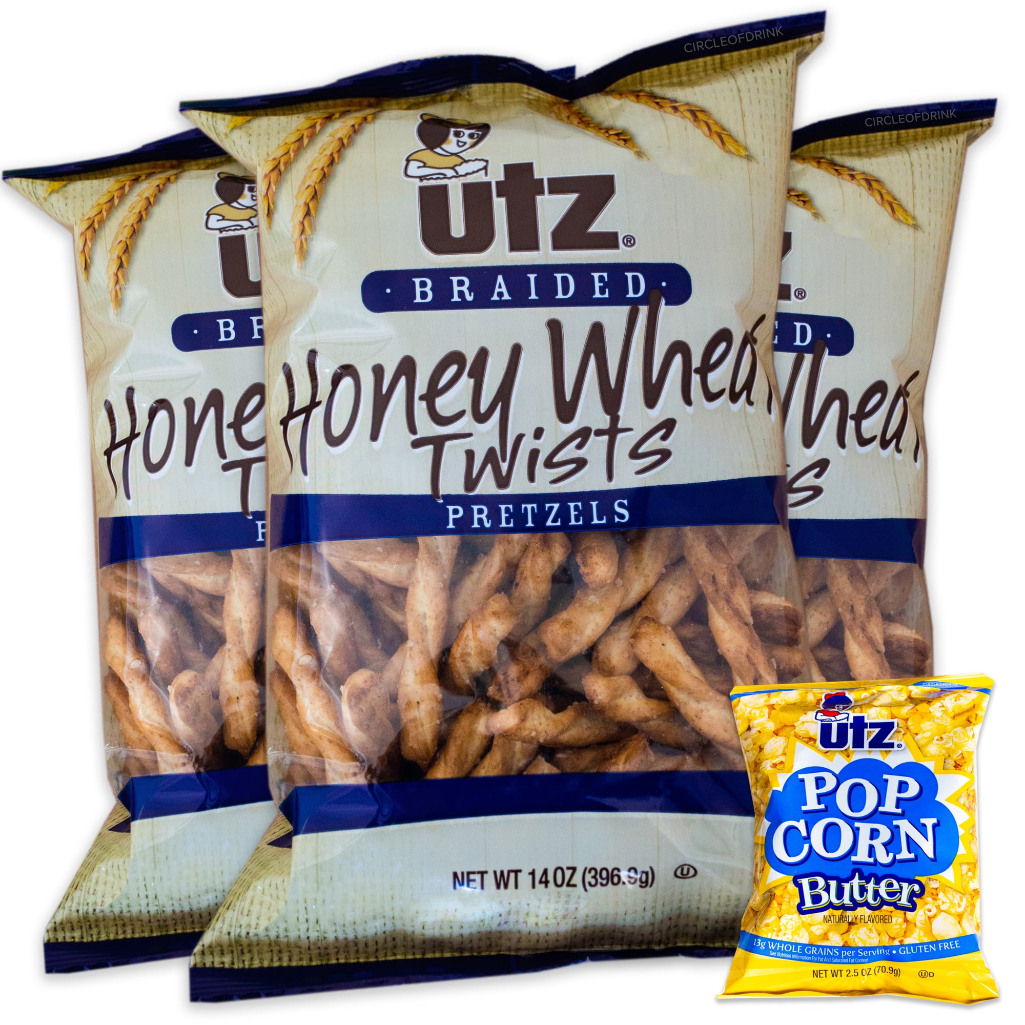Utz Honey Wheat Braided Twists Pretzels (3, 14oz bags) Variety Pack