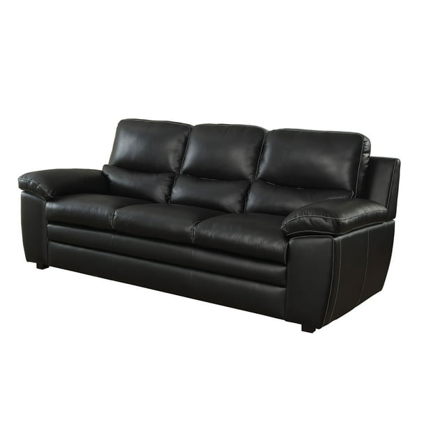 Benzara Top Grain Leather Match Sofa, Pillow With Armrests