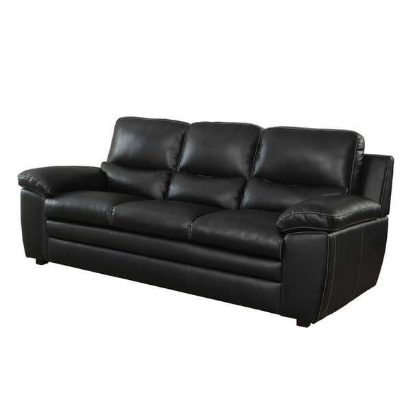 Benzara Top Grain Leather Match Sofa With Pillow Armrests Black Com Benzara Top Grain Leather Match Sofa, Pillow With Armrests