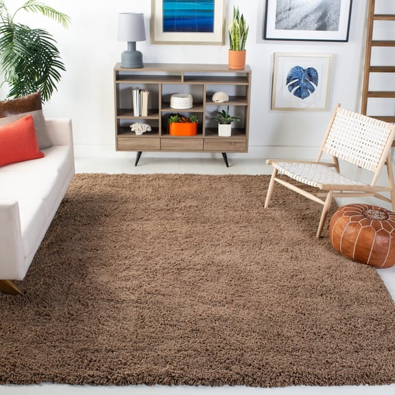SAFAVIEH Harvey Solid Plush Shag Area Rug, Taupe, 7'6" x 9'6"