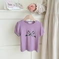 thumbnail image 2 of MIXUE Baby Girls Tops & T-Shirts Summer Cute Bowknot Print Crew Neck Short Sleeve Fashion Casual T Shirts Activewear,Purple,18-24 Months, 2 of 4