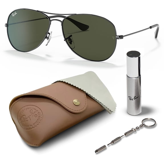 Ray-Ban RB3362 COCKPIT Pilot Shaped Non-Polarized Sunglasses for Men - Includes Official RAYBAN Eyewear Kit - Ideal Formal & Casual Wear Sunglasses - G-15 Green Lens