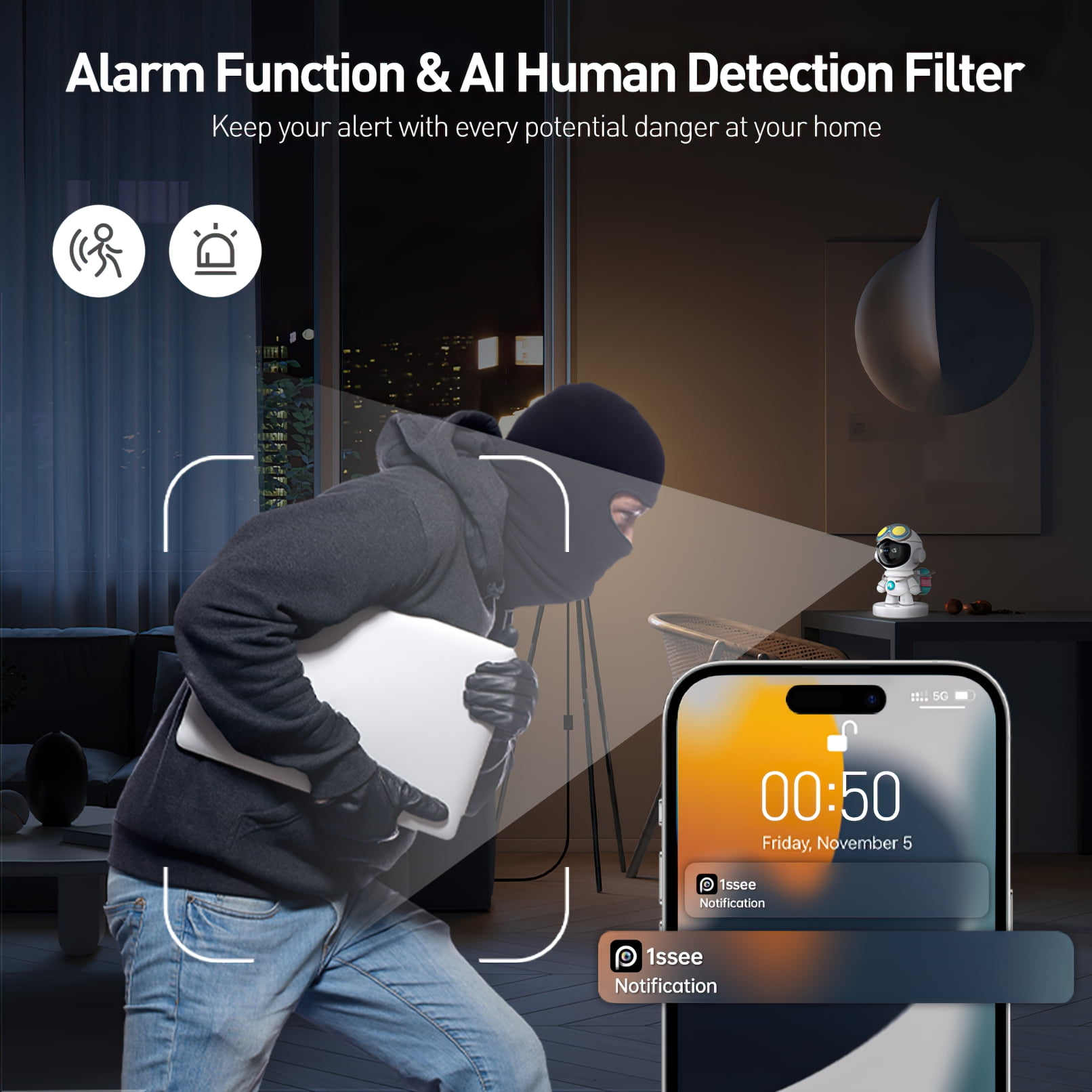 GPED 2K Indoor Security Camera for Baby Monitor, Dog Camera with Motion Detection, 2-Way Audio & Night Vision, WiFi Nanny Camera with Safety Alerts, Cloud & SD Card Storage