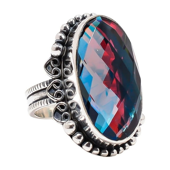 Black Rainbow Mystic Fire Topaz 925 Sterling Silver Ring, 25X13 mm Oval Gemstone Ring, Black Ring, Christmas Gift, Unique Jewelry Ring, Adjustable Rin