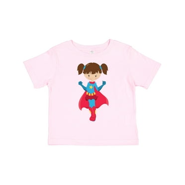Inktastic Superhero Girl, Cute Girl, Brown Hair, Red Cape Girls Toddler T-Shirt