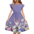 thumbnail image 2 of EGNMCR Robe à Manches Courtes à Col Rond Robe d'Été pour Enfants Imprimée à Manches Plissées à Double Couche pour Enfants de 5 à 14 Ans Robe, 2 of 7