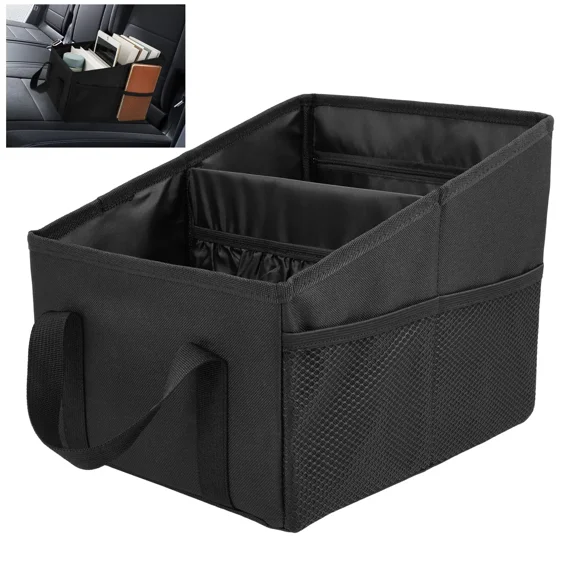 Foldable Car Seat Organizer Storage Box Large Capacity with 4 Cup Holders for Trunk Passenger Seat Vehicle Use