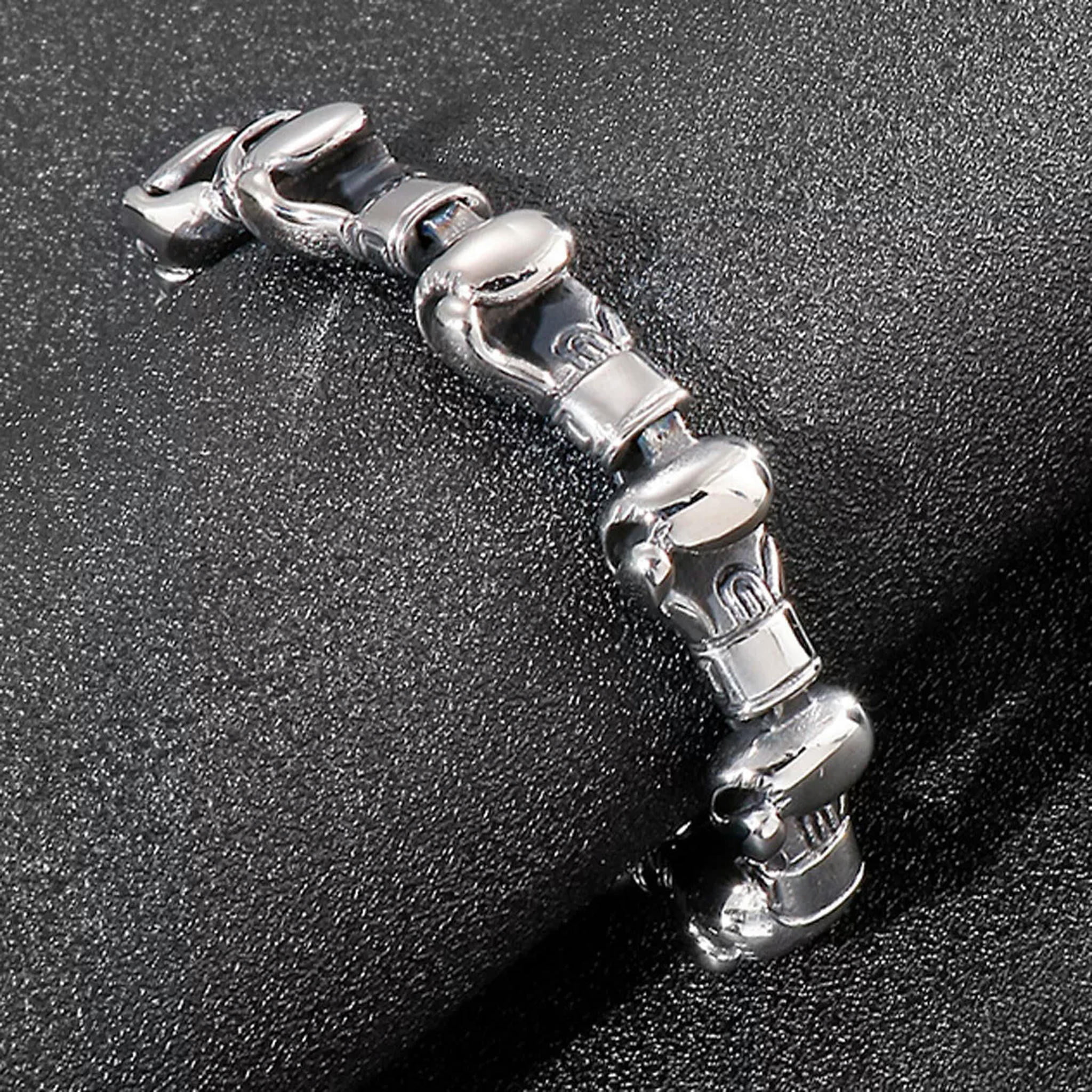 EOEMY 8.26" Punk Cool Men Silver Tone Stainless Steel Boxing Glove Link Chain Bracelet-Default