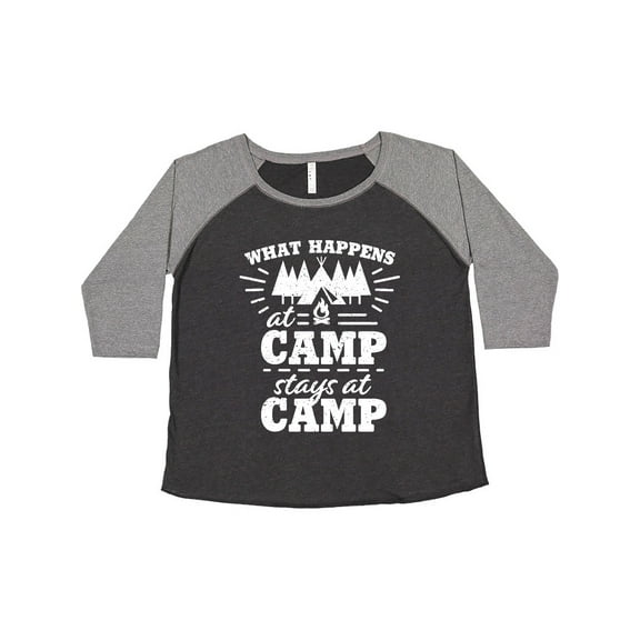 Inktastic What Happens at Camp Stays at Camp with Tent and Woods Women's Plus Size T-Shirt