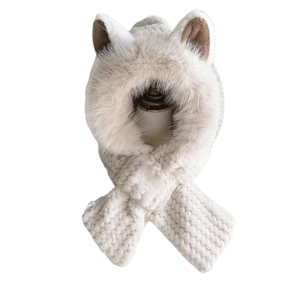 2-in-1 Hat and Scarf Set for Women, Winter Warm Hooded Knit Cap, Windproof Thick Scarf for Cold Weather (Gray)