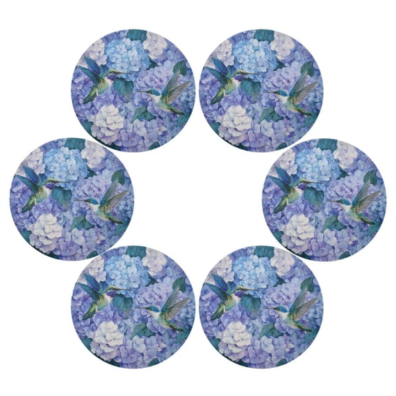 Round Placemats Set of 6 Heat Resistant Washable Kitchen Table Decorations 15.4in Beautiful Blue Hydrangeas