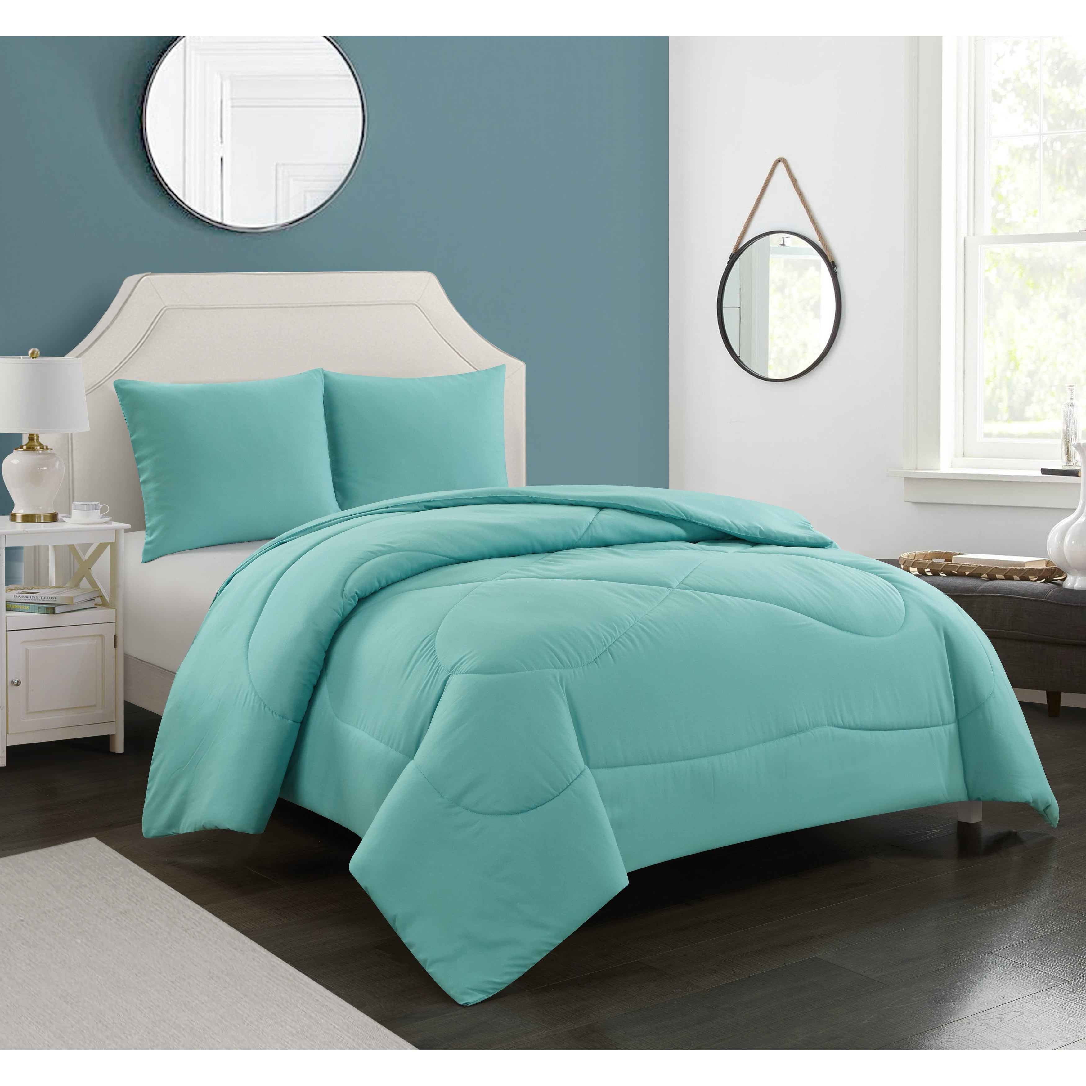 Lanwood Claire Bettwäsche-Set Full/140×200 Cm – In Teal Mit Hibiskus-Druck, 10-teilig