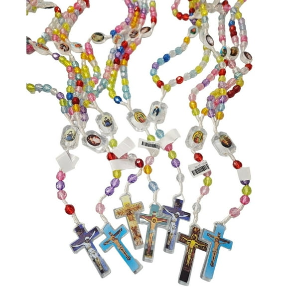 12 x Mixed colorful bead Rosary saint Crucifix kids Rosary Baptism Memories