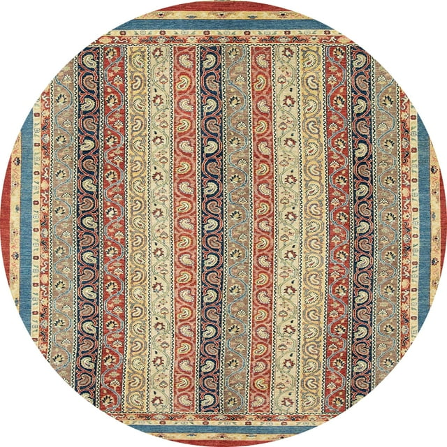 Ahgly Company Tapis Rond Abstrait Intérieur Brun Gingembre Vert Oriental, 5 Pieds Rond