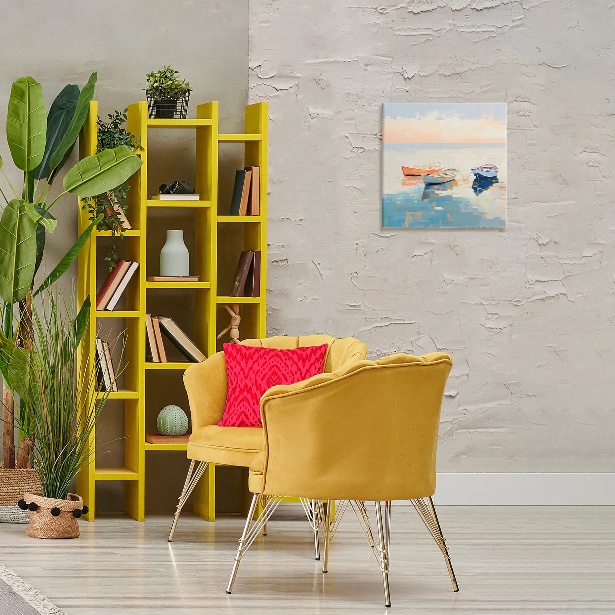 Stupell Industries Soft Pastel Boats Transportation Painting Gallery Wrapped Canvas Art Print Wall Art, 17 x 17