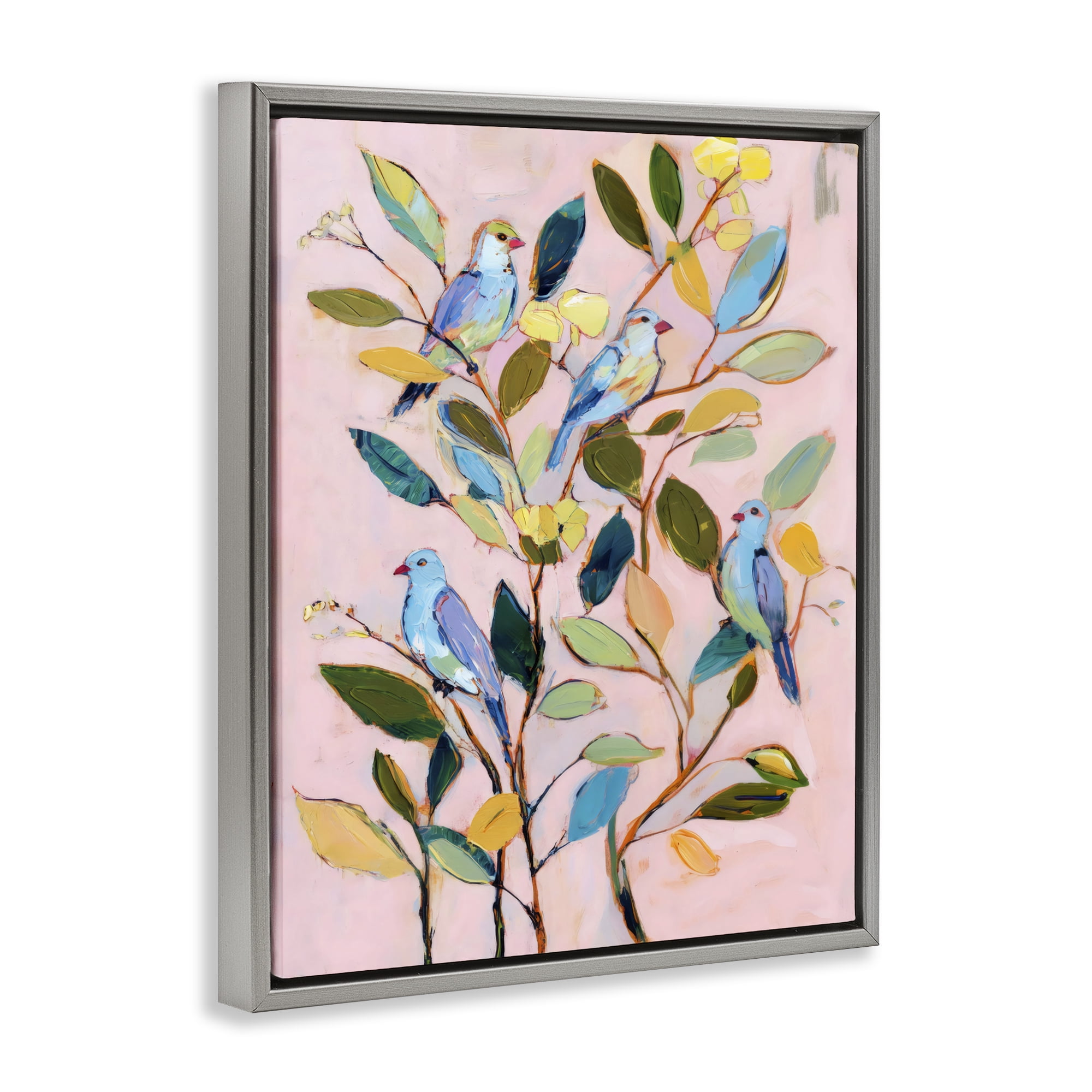 Stupell Industries Birds Between Leaves Impression Gray Framed Floater Canvas Wall Art, design by Sisi and Seb