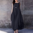 thumbnail image 1 of PENGXIANG Womem Robe Sans Manches Grande Swing Coton Lin Casual Maxi Robe Vacances Plage, 1 of 9