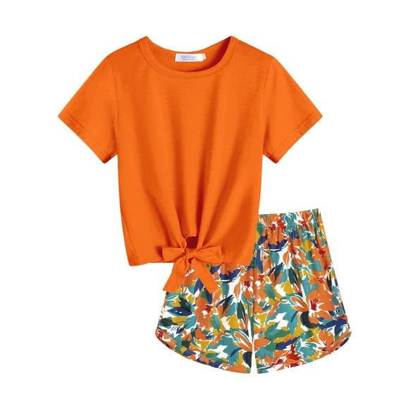 Arshiner Girls 2 Piece Outfits Summer Clothes Short Sleeve Tops and Paperbag Waist Shorts Set Cute Outfits