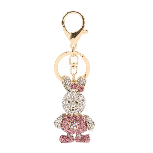 Llavero de conejo de dibujos animados lindo colgante de diamantes de imitación llave pequeños adornos accesorios decorativos rosa