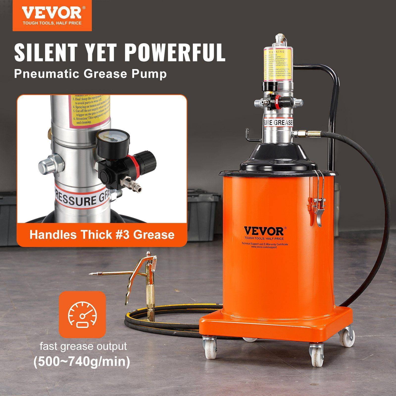Air Operated Grease Pump 5 Gallon 20L with 13 ft High Pressure Hose Grease Gun Pneumatic Grease Bucket Pump Wheels Portable Lubrication Pump 50:1 Pressure Ratio