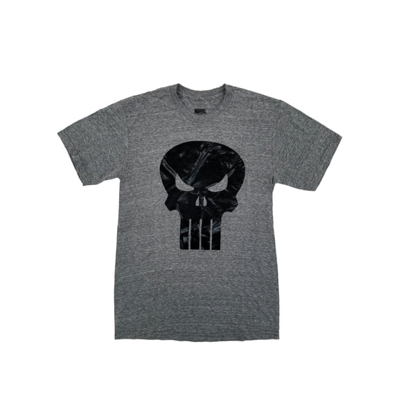 The Punisher Marvel Mens Heather Gray Black Skull Graphic T-Shirt Small
