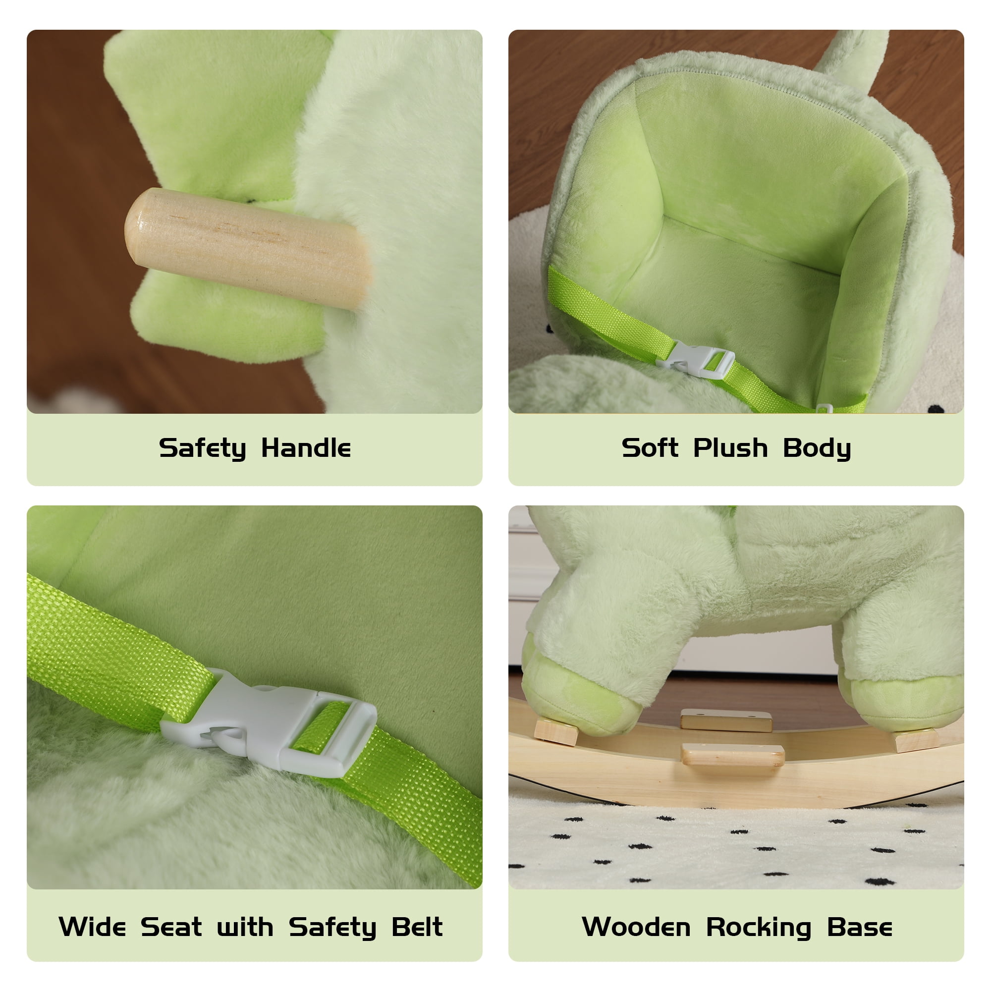 Alvantor Kids Ride on Rocking Horse for 1-3 Years Plush Dinosaur Rocking Toy with Music and Safety Belt Green