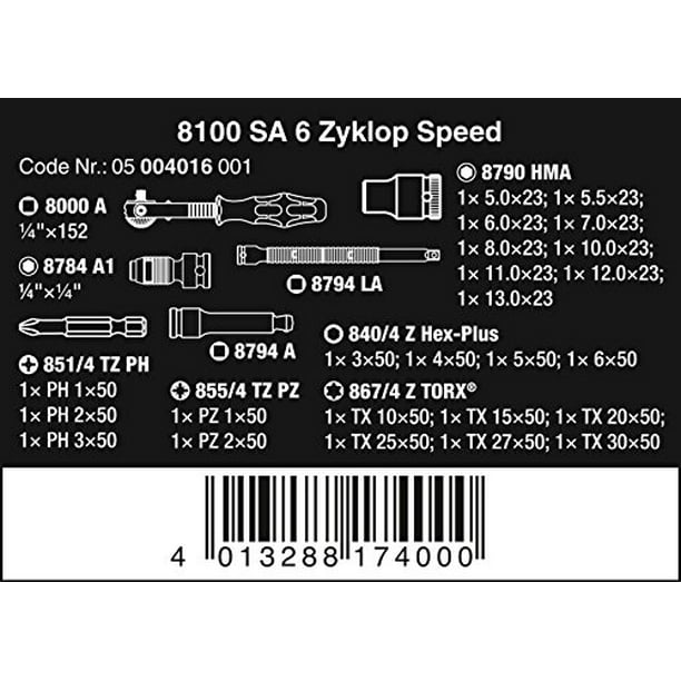 Wera 05004016001 8100 SA 6 Zyklop Metric Speed Ratchet Set, 28