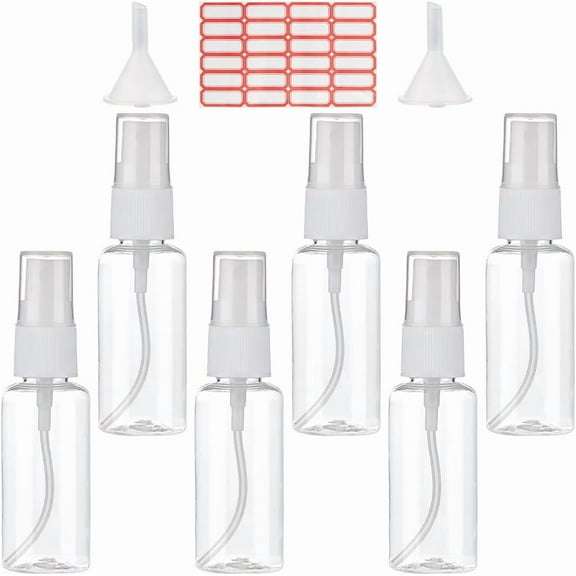 1oz/30ml Mini Spray Bottle 8Pcs Plastic Clear Empty Fragrance Bottle No Leak Travel Bottle Set Fine Mist Sprayer Bottles Refillable Liquid Containers with 2pcs Funnels and 24pcs Labels DIY Making