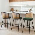 thumbnail image 2 of Rattan Counter Height Bar Stools Set 3 Modern 26"Upholstered Barstools Counter Height Bar Stools with Cane Back Farmhouse Counter Stool for Kitchen Island Countertop Green, 2 of 12