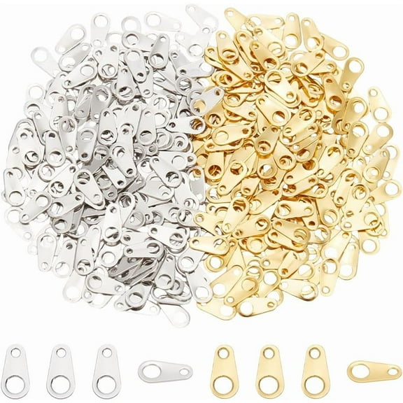 400Pcs 2 Colors Teardrop Chain Tabs Chain Extender Connectors Metal Oval Jewelry End Tabs for DIY Jewelry Making Chains Supplies Bracelet Necklace Crafts 8mm