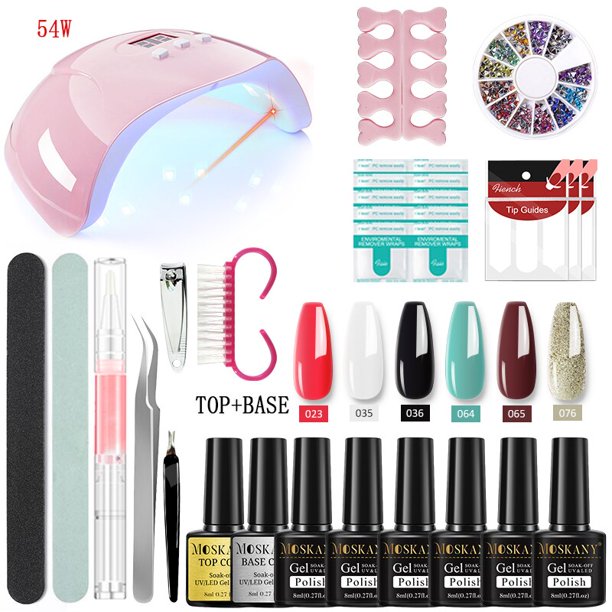 MOSKANY Juego de uñas profesional Kit de gel de uñas con lámpara de uñas UV de 120W / 54W y taladro de uñas para todo el juego de manicura de esmalte de uñas de gel de secado zhangmengya LED