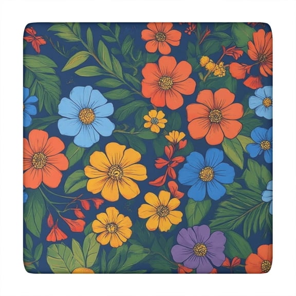 Pioneer Flower Floral Print Pattern Square Fitted Tablecloth with Elastic Edge,Square Table Cover,Washable Elastic Table Cover for Home Kitchen Party Decor 34"x34"