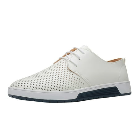 XDDST Mens Leather Shoes Summer Style Men s Breathable Comfortable Business Lace Up Leisure Hollow Solid Leather Shoes