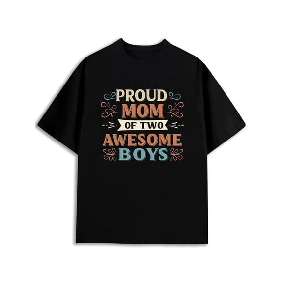 Greenink Proud Mom of Two Awesome Boys Mens t shirt black graphic tees gifts For summer Casual Daily Wear Unique Design Unisex Shirt Graphic tshirts