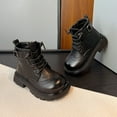 thumbnail image 3 of Girls Winter Boots Retro Wingtip Leather Dress Oxford Shoes Booties Trendy Buckle Lace up Zipper Platform Ankle Boots 10 Little Kid Black, 3 of 7