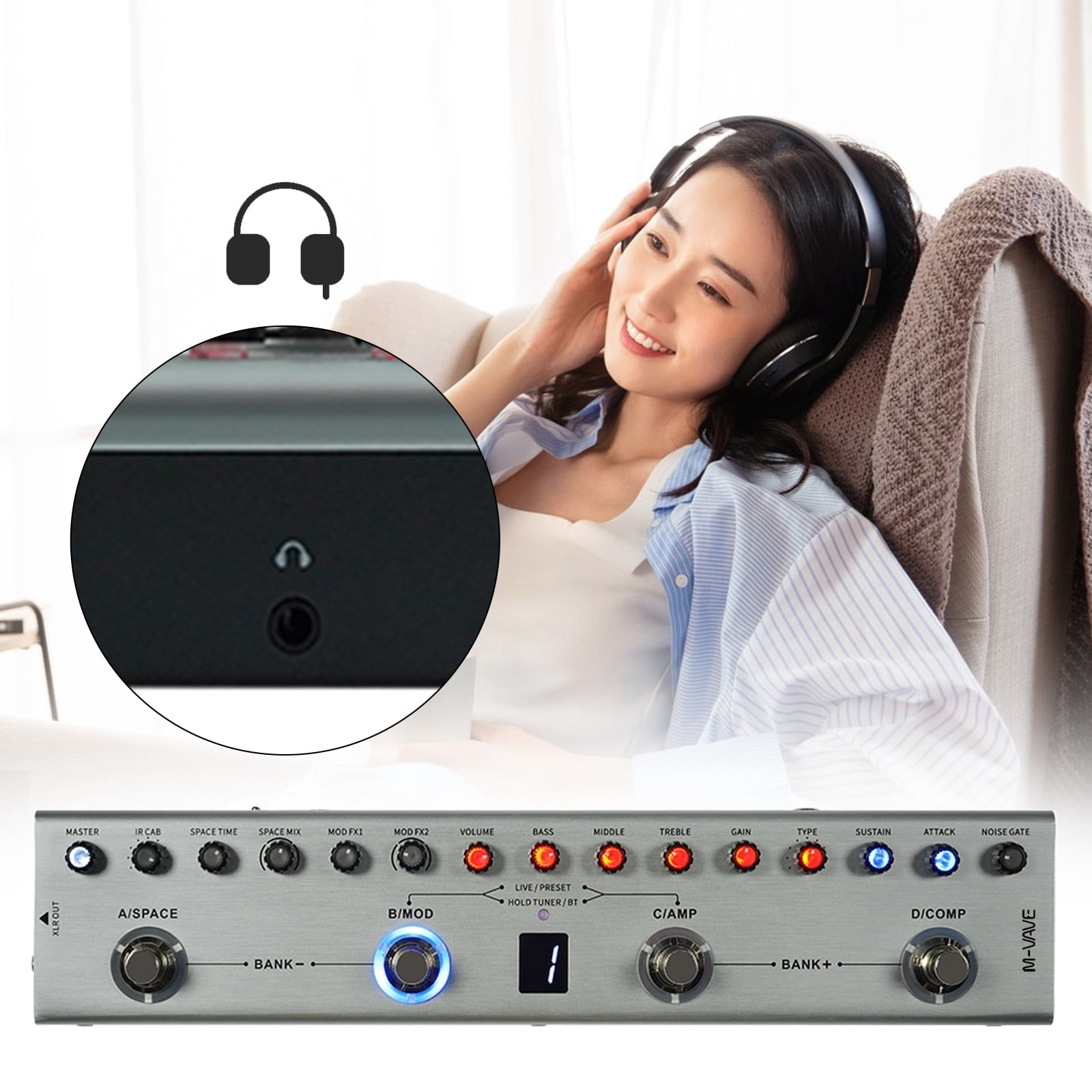 bass pedal Bass Bass Multi Effects Pedal 3 Band Equalizers XLR Balanced Output 3 Delays 3 Reverbs Bass Effects Pedal BT Connection Type-C Rechargeable for Electric Bass