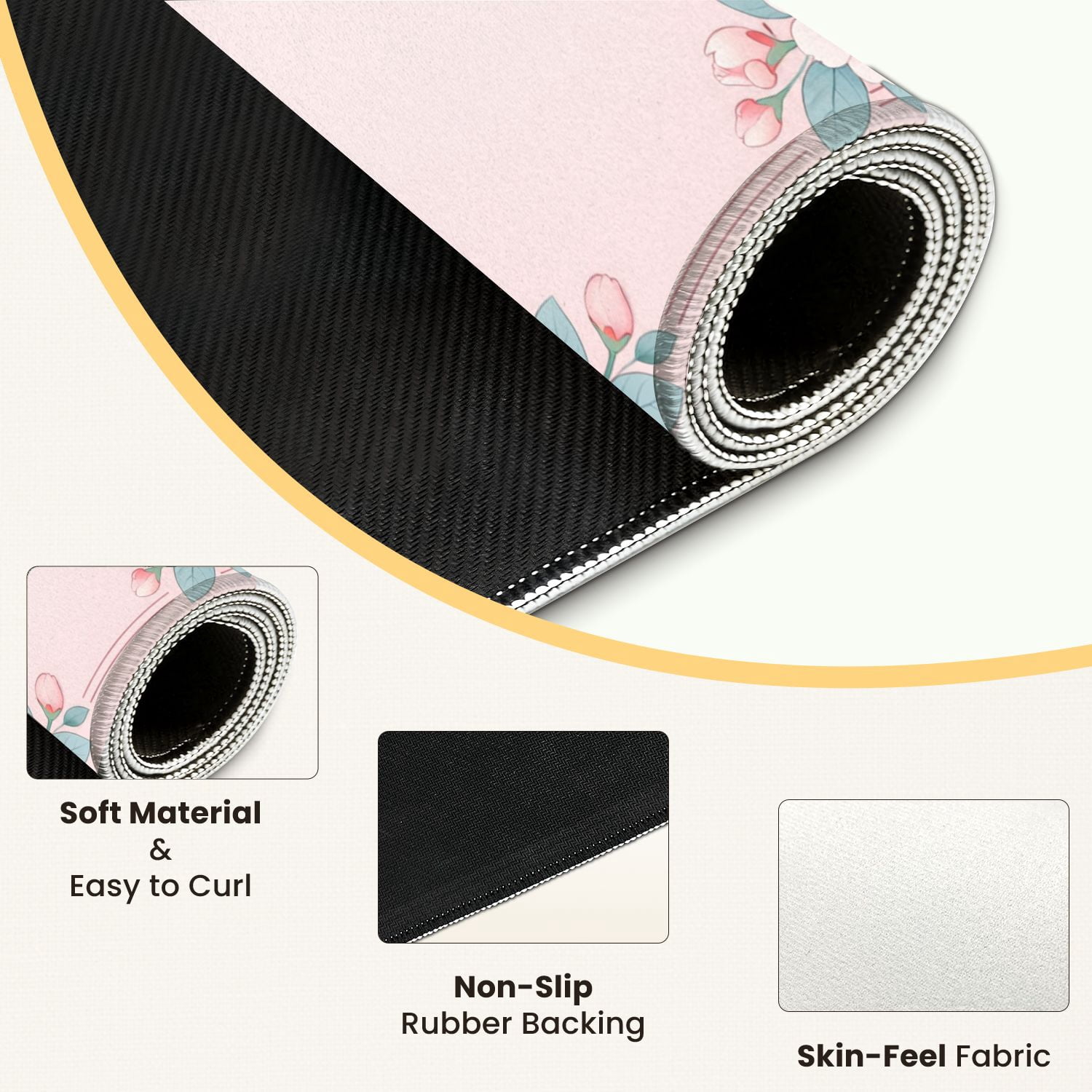 Mahjong Mat 31.5" x 31.5" Delicate Floral Frame Pink Peonies Blossoms Soft Pink Non-Slip Noise Reduction Mahjong Tiles Table Cover for Dominoes Poker Card Board and Tile Games